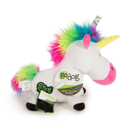 goDog® Unicorns Chew Guard Squeaky Plush Dog Toy Large Rainbow, White