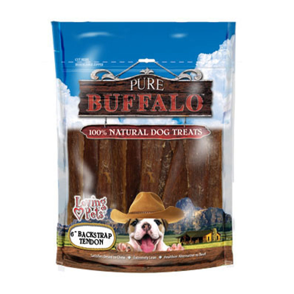 Loving Pets® Pure Buffalo™ Grain Free Backstrap Tendon Natural Dog Treats 4-6 Inch X 20 Pack
