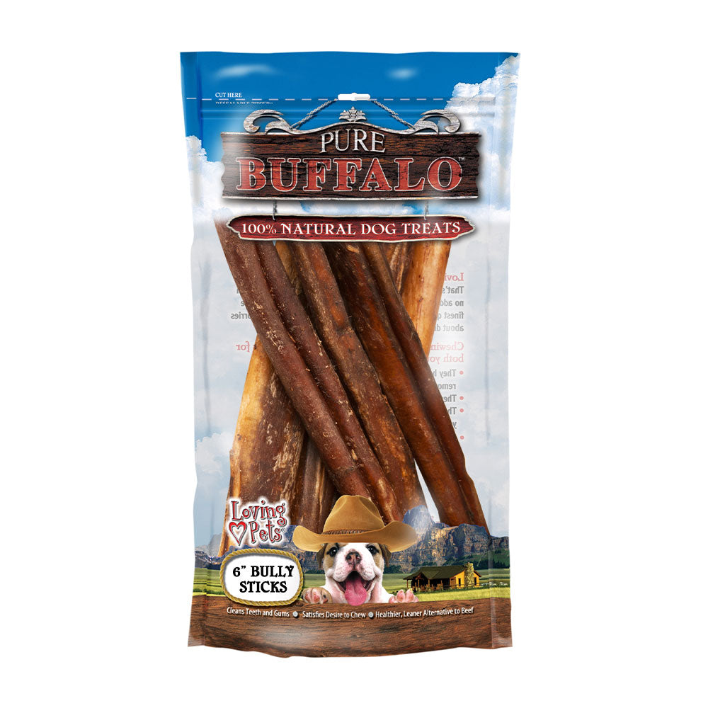 Loving Pets® Pure Buffalo™ Grain Free Bully Sticks Natural Dog Treats 6 Inch X 6 Pack