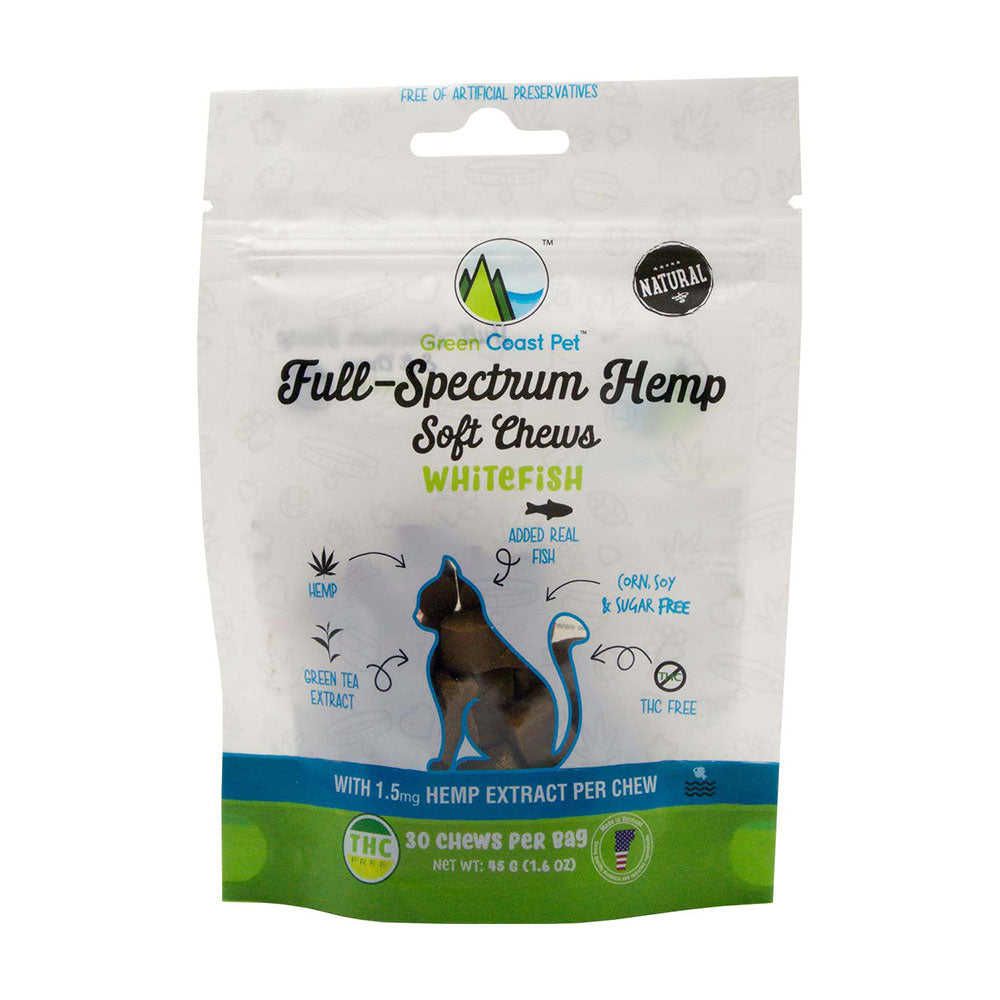 Green Coast Pet™ Full-Spectrum Hemp Whitefish Flavor Soft Chew Cat Treats 1.6 Oz