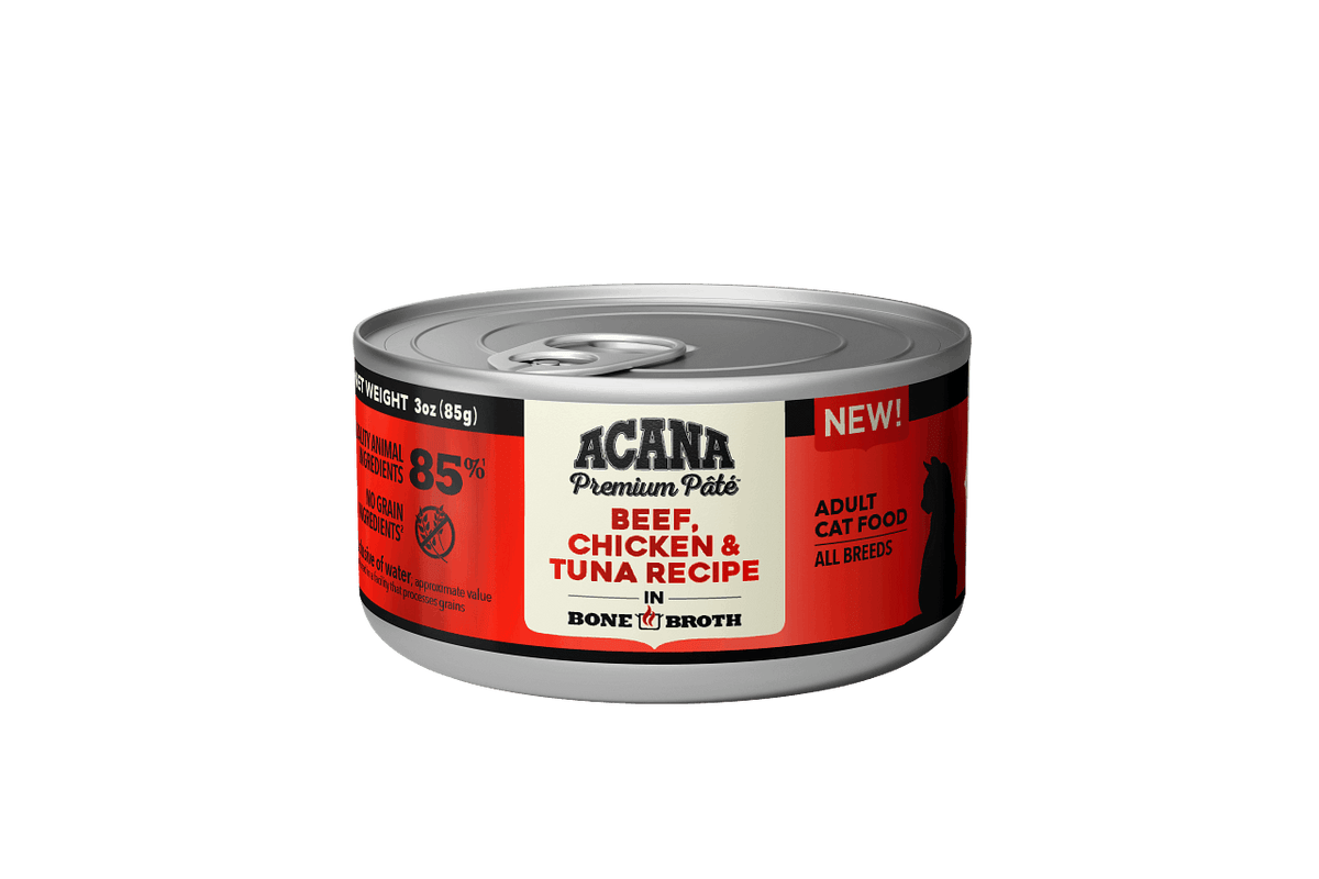 ACANA Premium Pate Wet Cat Food Beef Chicken & Tuna Recipe Front 3oz- Case of 24