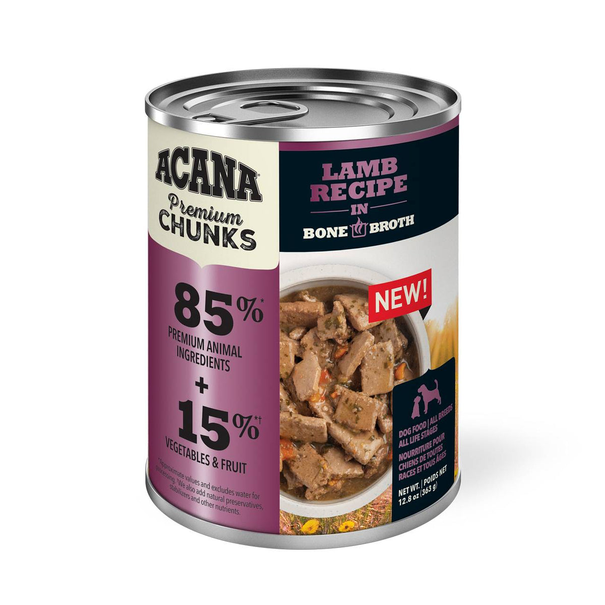 NEW ACANA® Premium Chunks Lamb Recipe In Bone Broth 12.8 oz case of 12