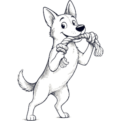 Dog with a rope toy