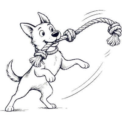 Dog playing with a rope toy